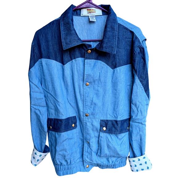 Back To The Future Shirt Mens L Blue Denim Snap Front Marty McFly Chambray - Picture 3 of 10